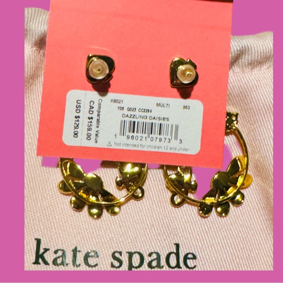 Kate Spade Dazzling Daisies Enamel Hoop Earrings White Multi Polished Gold NWT - Picture 3 of 4